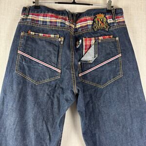 ENYCE Y2K Flannel Plaid Jeans NWT Dark Wash Sz 36 Skater Denim